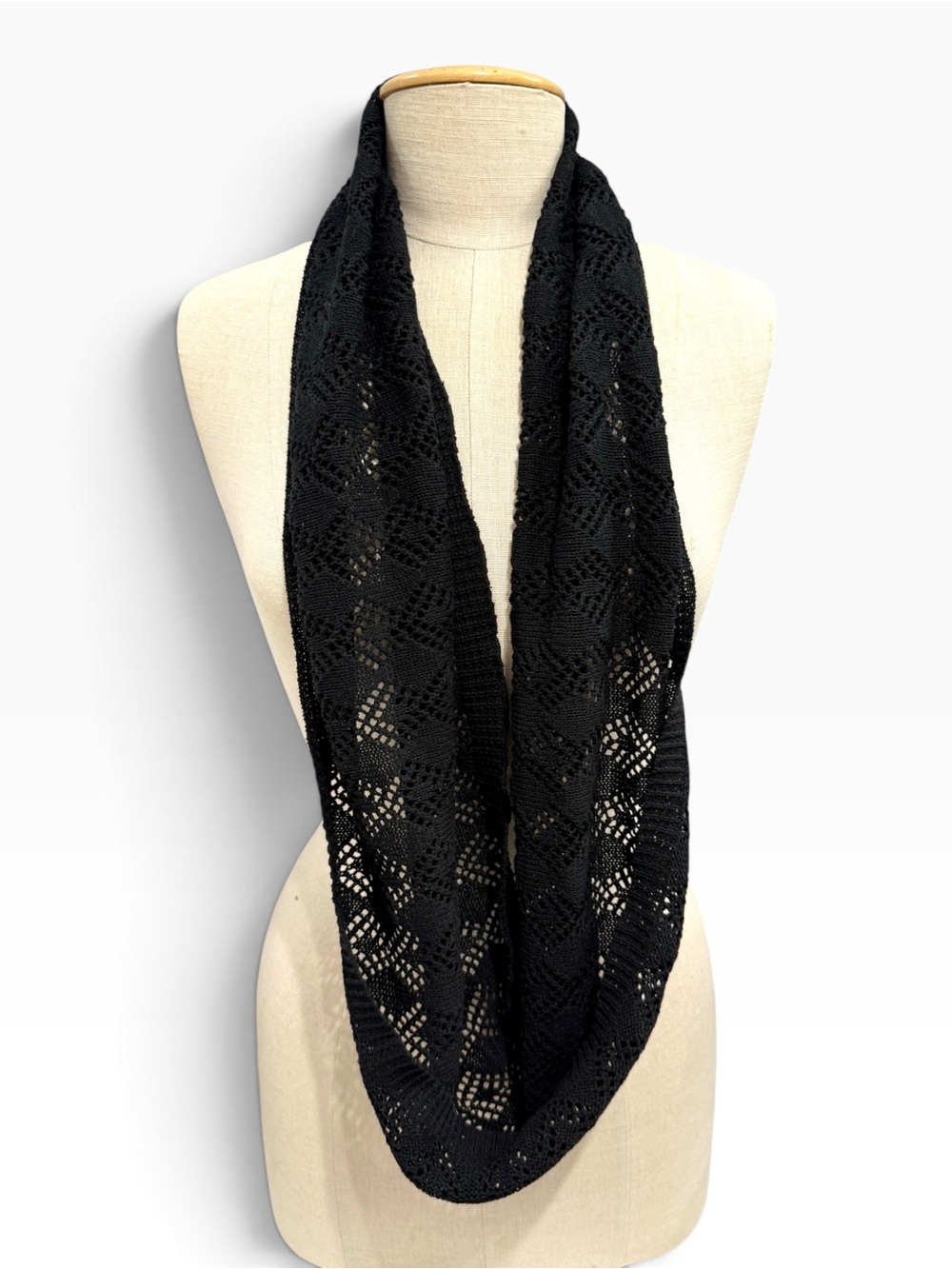 Black Openwork Knit Infinity Scarf NWT